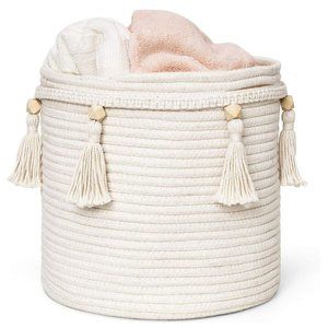 Macrame Decorative Cotton Rope Basket Boho Cute Woven Tassel Closet Storage Bins